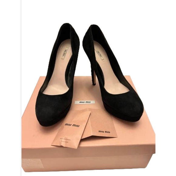 Miu Miu Black Suede Heels Gorgeous W/Box SZ 8.5 - Picture 1 of 4